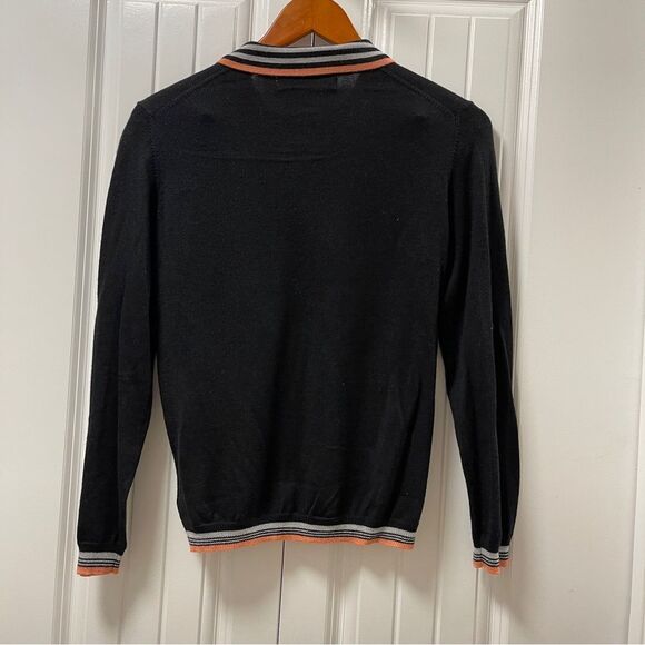 Vintage Camela Merino Wool Button-Collared Long Sleeve Polo Black Pink - Picture 2 of 9